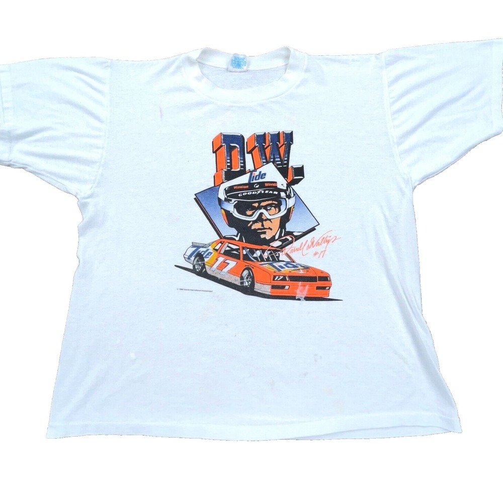 Vintage Darrell Waltrip Shirt Men Large White Single Stitch USA 80s Nascar Tee T